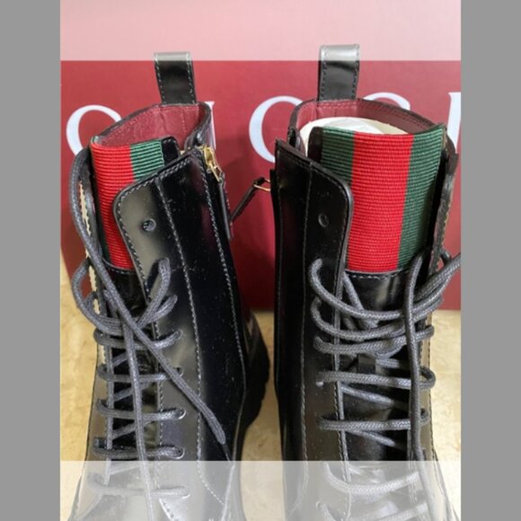 Gucci Thea Leather Web Combat Booties (Fit runs Small) Order Size Up (10B/40EU) - Picture 6 of 6